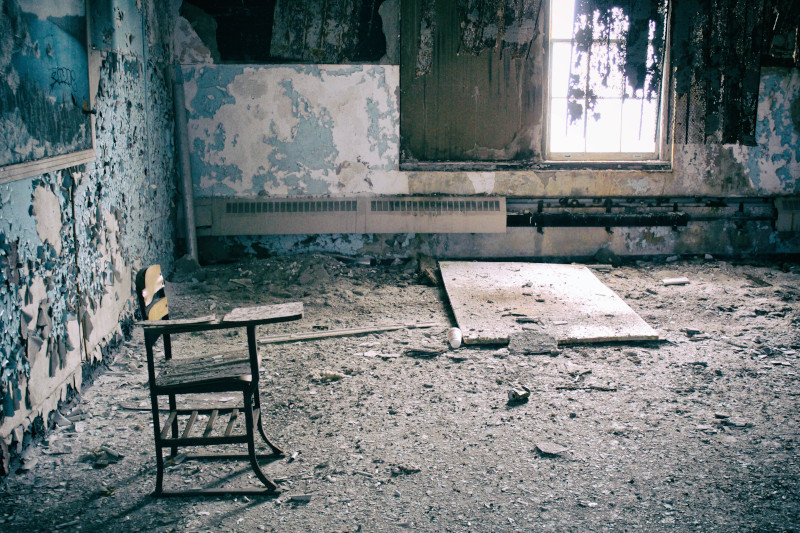 Abandoned university classrom