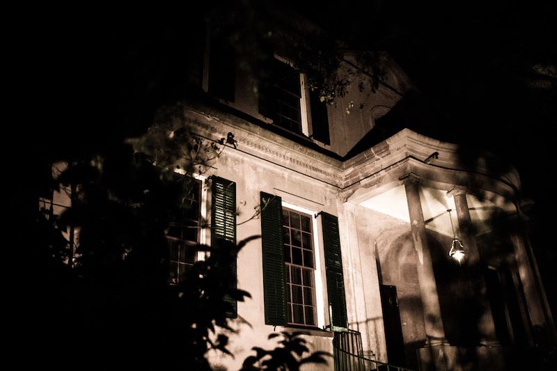 Night Time out side the Owens-Thomas House in Savannah, Georgia, a haunted stop on the Savannah Terrors ghost tour by US Ghost Adventures