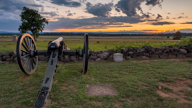 Sunset at Cemetery Ridge looking toward Seminary Ridge and across the field of Pickett's Charge on a Gettysburg Battlefield Tour