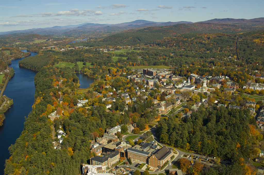 photo shows an aerial view of the dartmouth campus