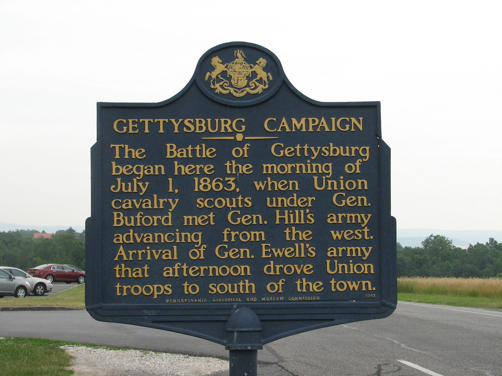 photo shows a plaque that marks where the gettysburg battle began