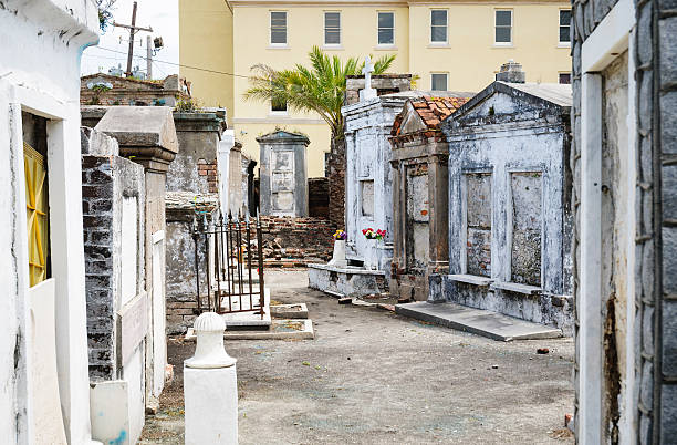 photo shows some above ground cement graves at the st louis cemetery