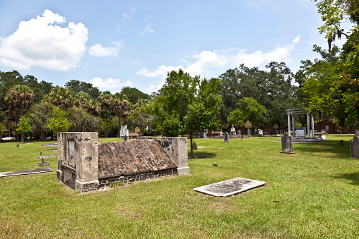 Savannah, USA - July 22, 2010:  Colonial Park served as Savannahs cemetery for more than a century and contains over nine thousand graves. Established in 1750, by 1789 it had been expanded three times to reach the current size of six acres.