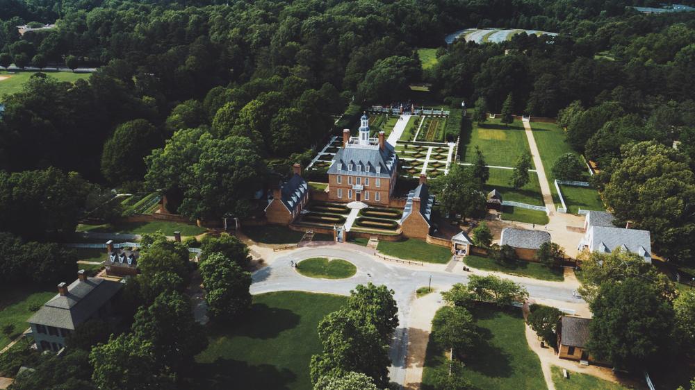photo shows an aerial view of a college in williamsburg