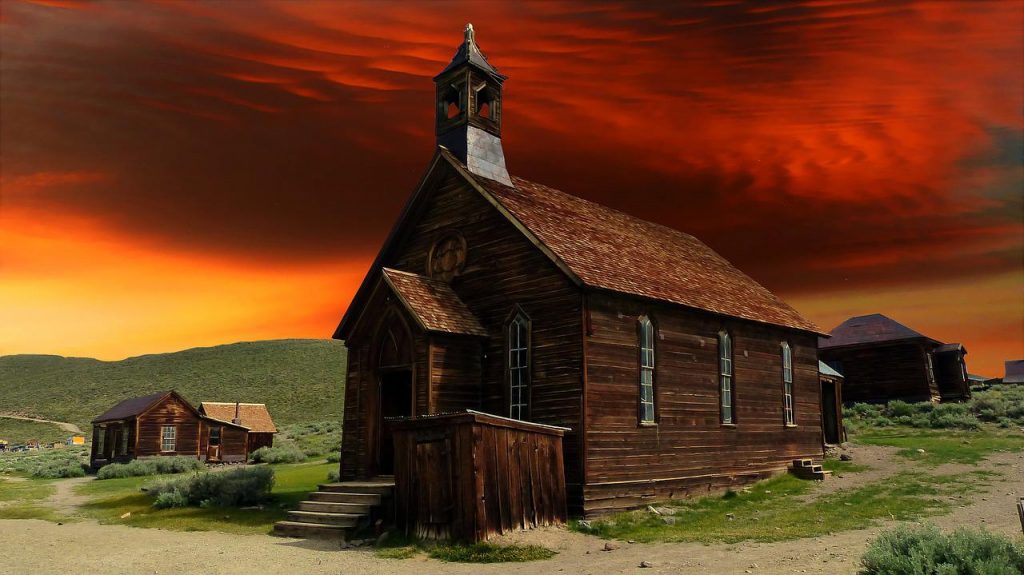 Old haunted church in Wild West ghost town.