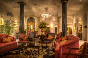 photo shows the opulent lobby of the bourbon orleans hotel
