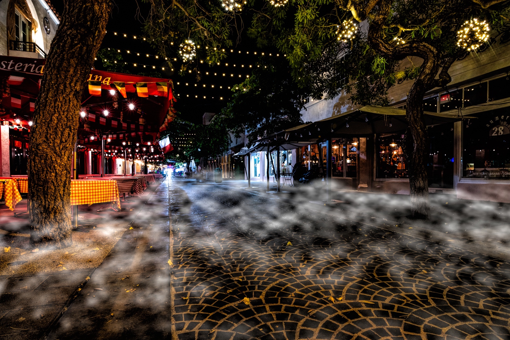 Outdoor at night front of Haunted Española Way in South Beach, Miami, FL on the Miami Haunts Ghost Tour