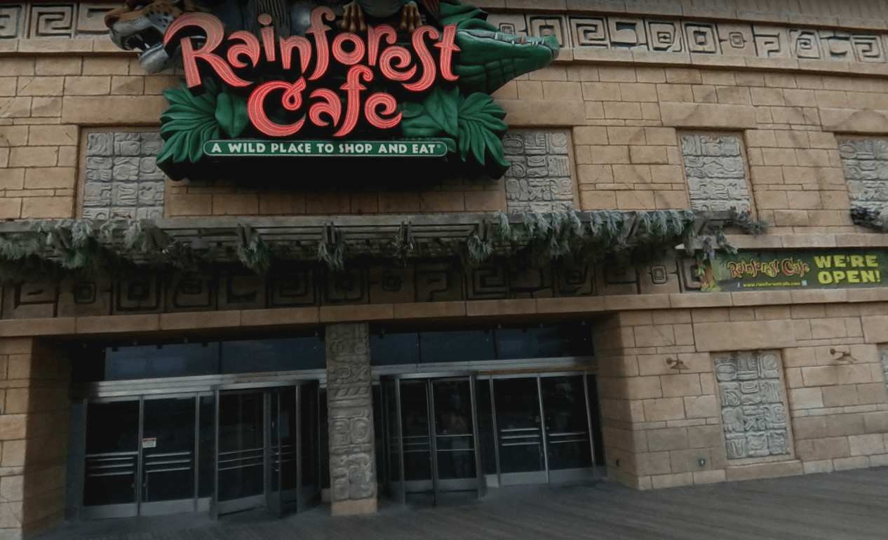 Outside View of Rainforest Cafe in Atlantic City, NJ, meeting location of Atlantic City Ghosts Tour.
