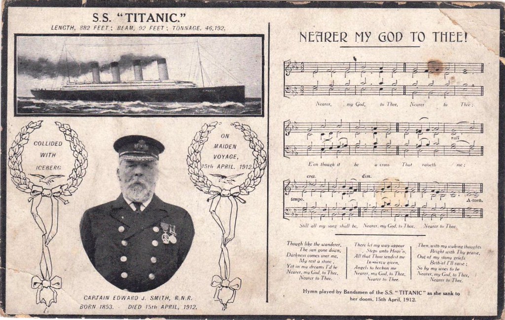photo shows a card with a photo of edward smith in remembrance of the titanic