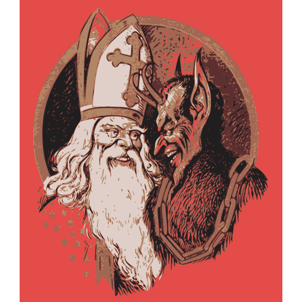 photo shows an illustration of santa claus and krampus side by side 