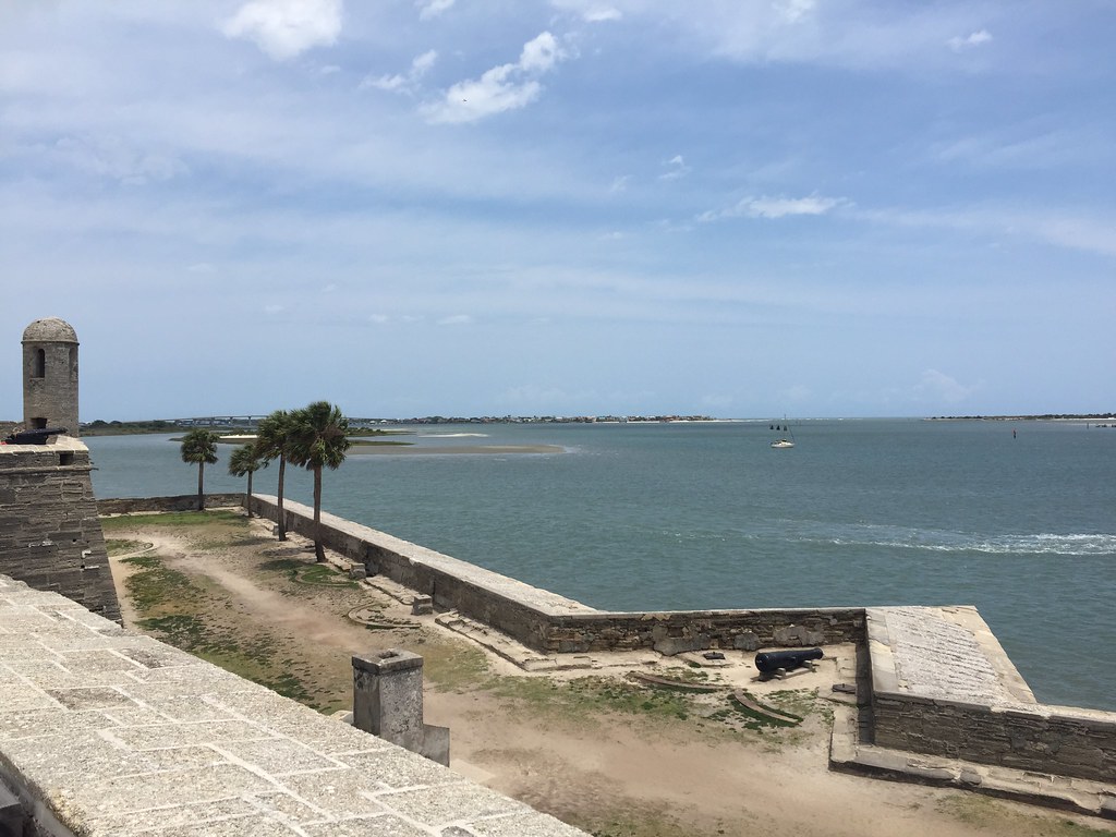 Castillo De San Marcos. An ocean view with a brick wall in the foreground