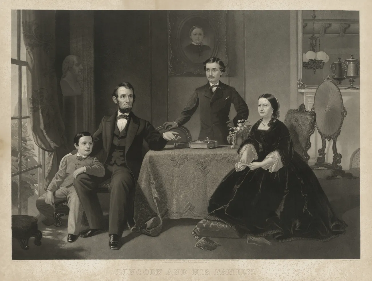 Photo of Abraham Lincoln, Mary Todd Lincoln and their son. 
