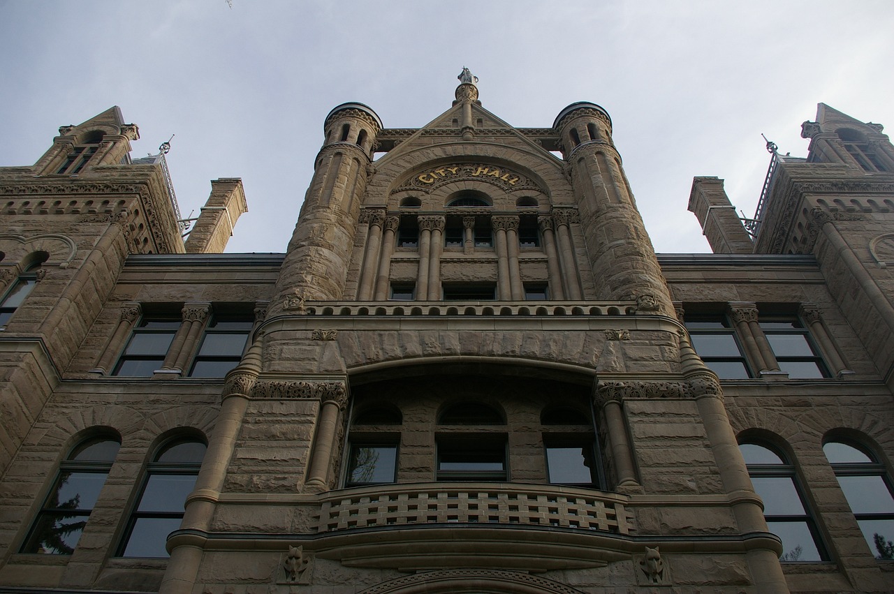 A gothic style building that says city hall