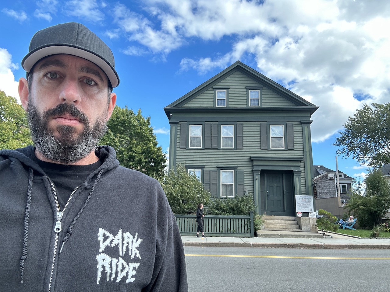 Guest Kevin in front of the Lizzie Borden House